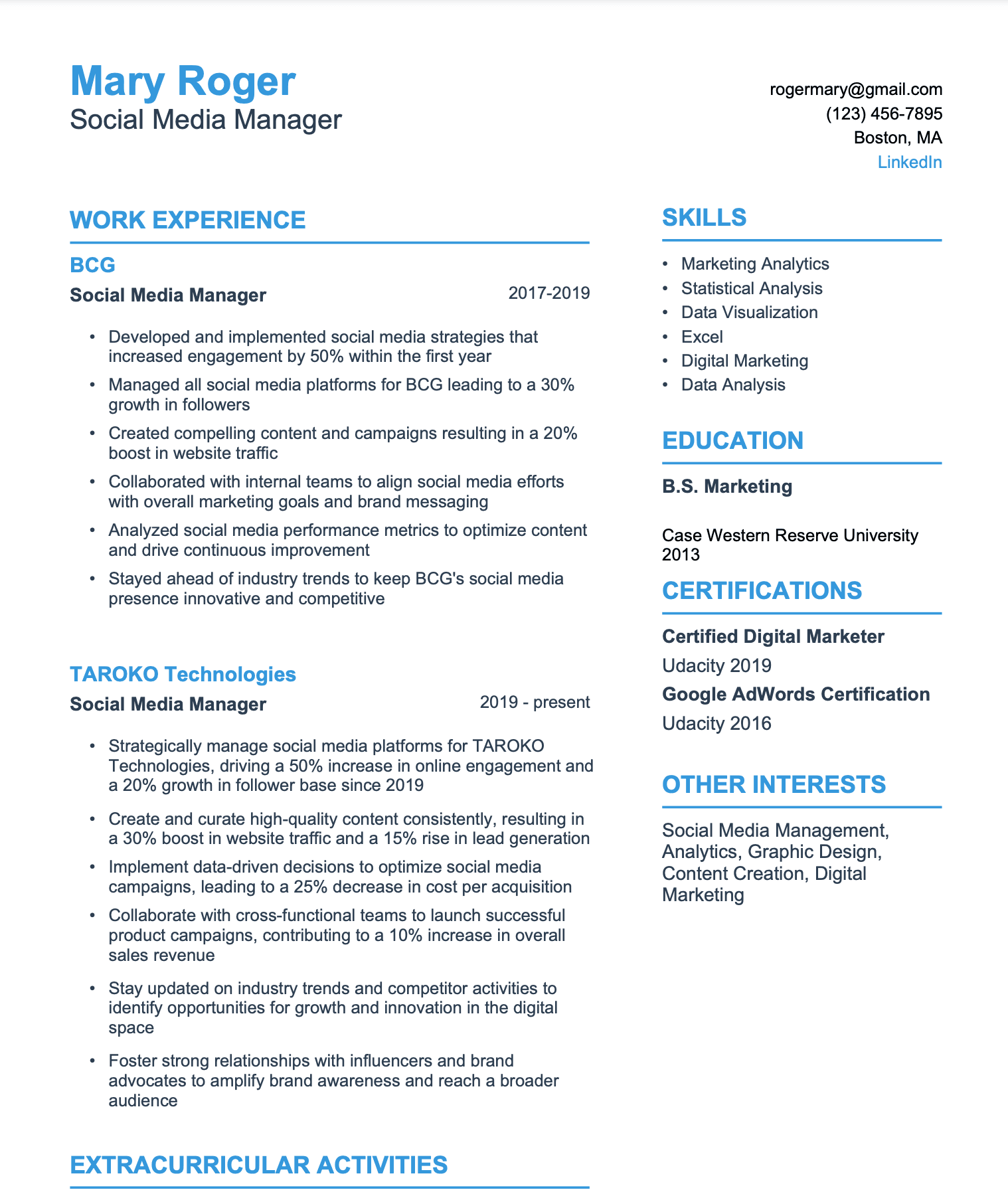 Social Media Manager Resume Template