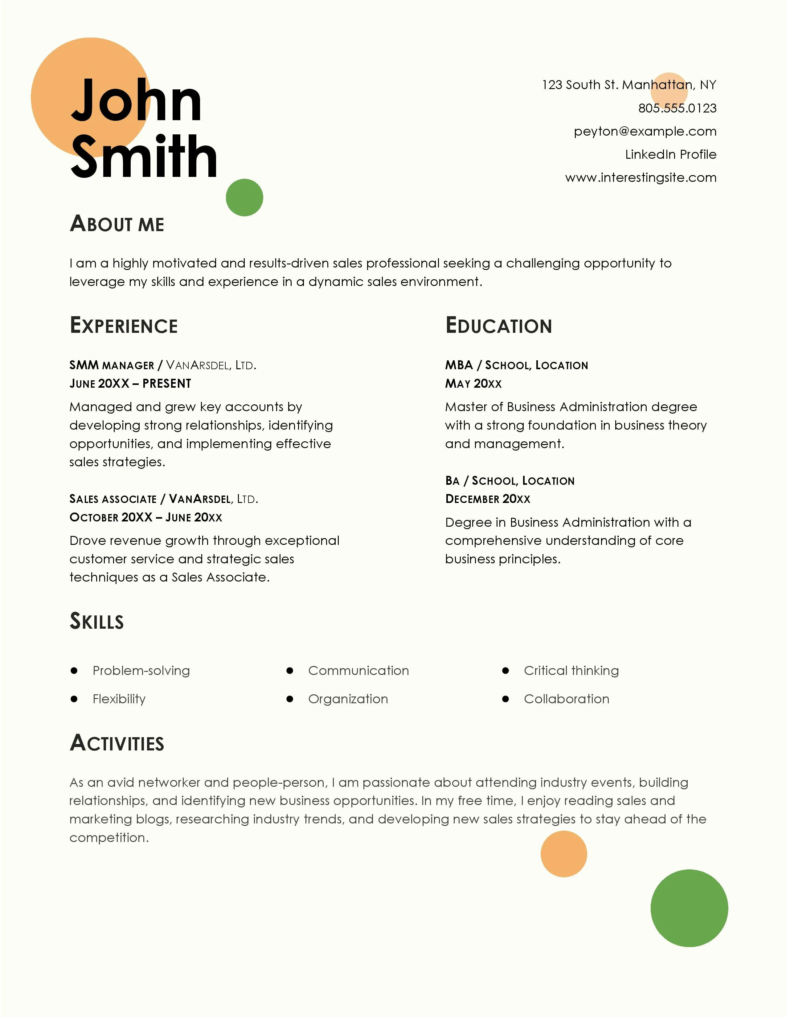 Resume Template 1