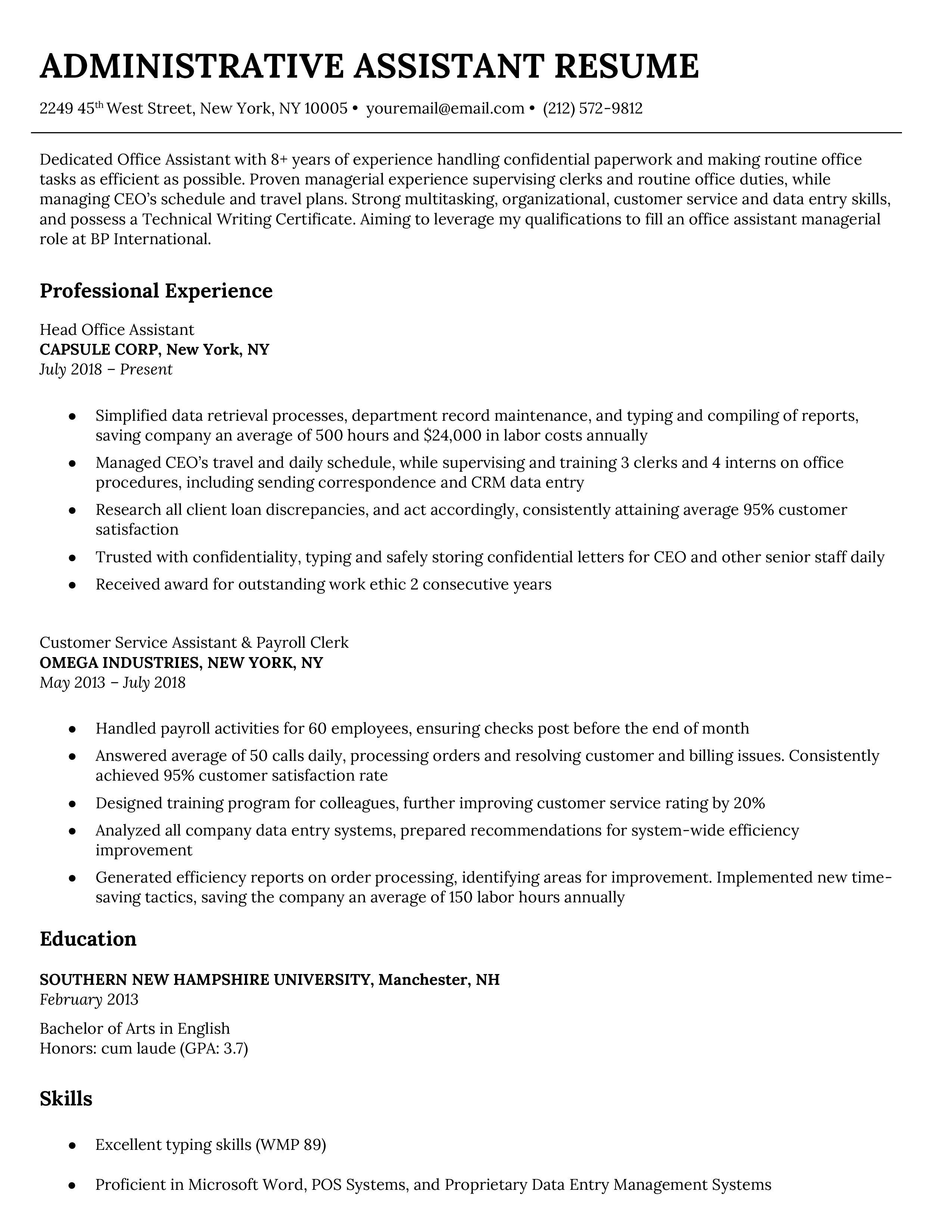 Administrative Assistant Resume Template