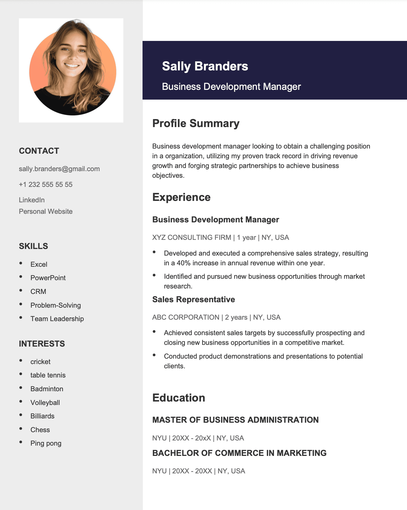 Sales Manager Resume Template